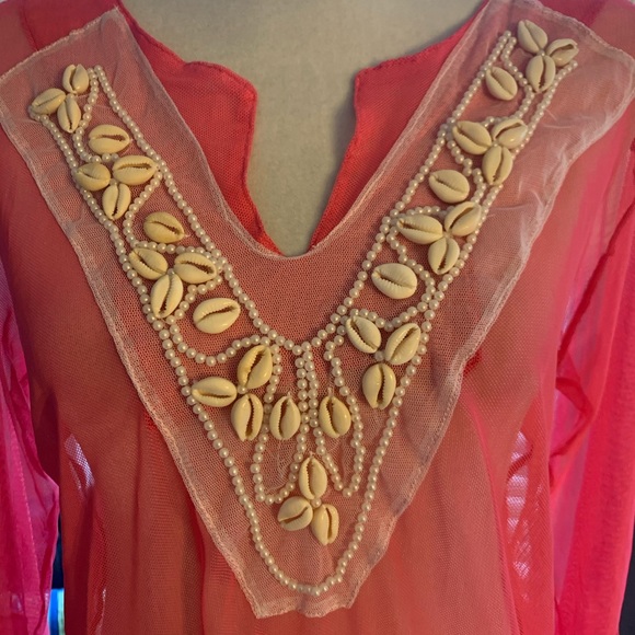 Coral mesh swim coverup. Size Medium - Picture 6 of 11